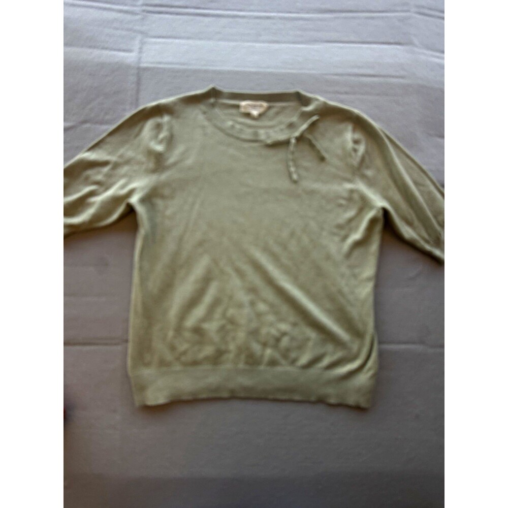 LA VILA MILANO Green Knit Crew Neck 3/4 Sleeve Pullover Sweater Bow L